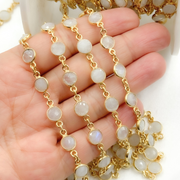 White Moonstone Round Shape Bezel Gold Plated Wire Chain